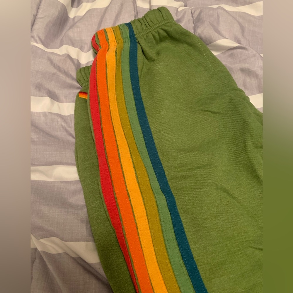 Aviator Nation jungle green 6 stripe men sweatpants size L